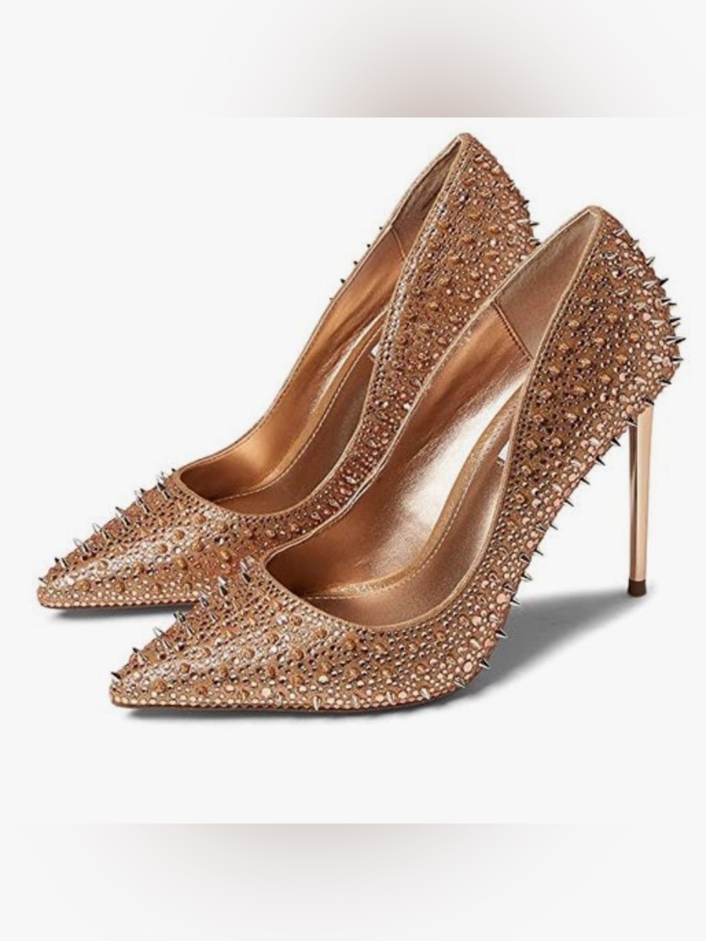 Steve Madden ROSE GOLD Spike-Embellished Pointed High Heels